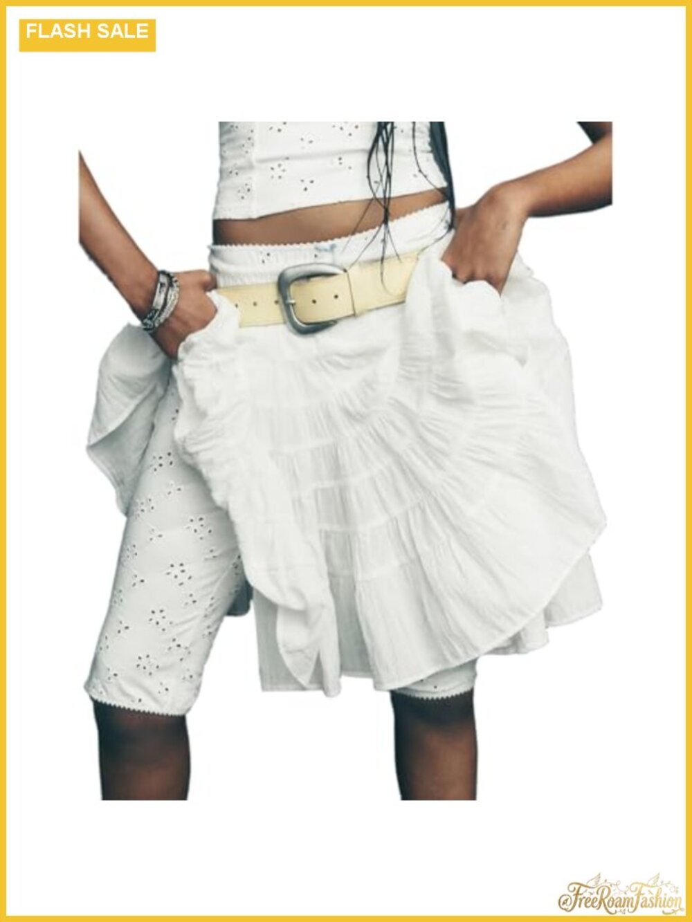 Women's Knee Length A-Line Pleated Layered Skirt